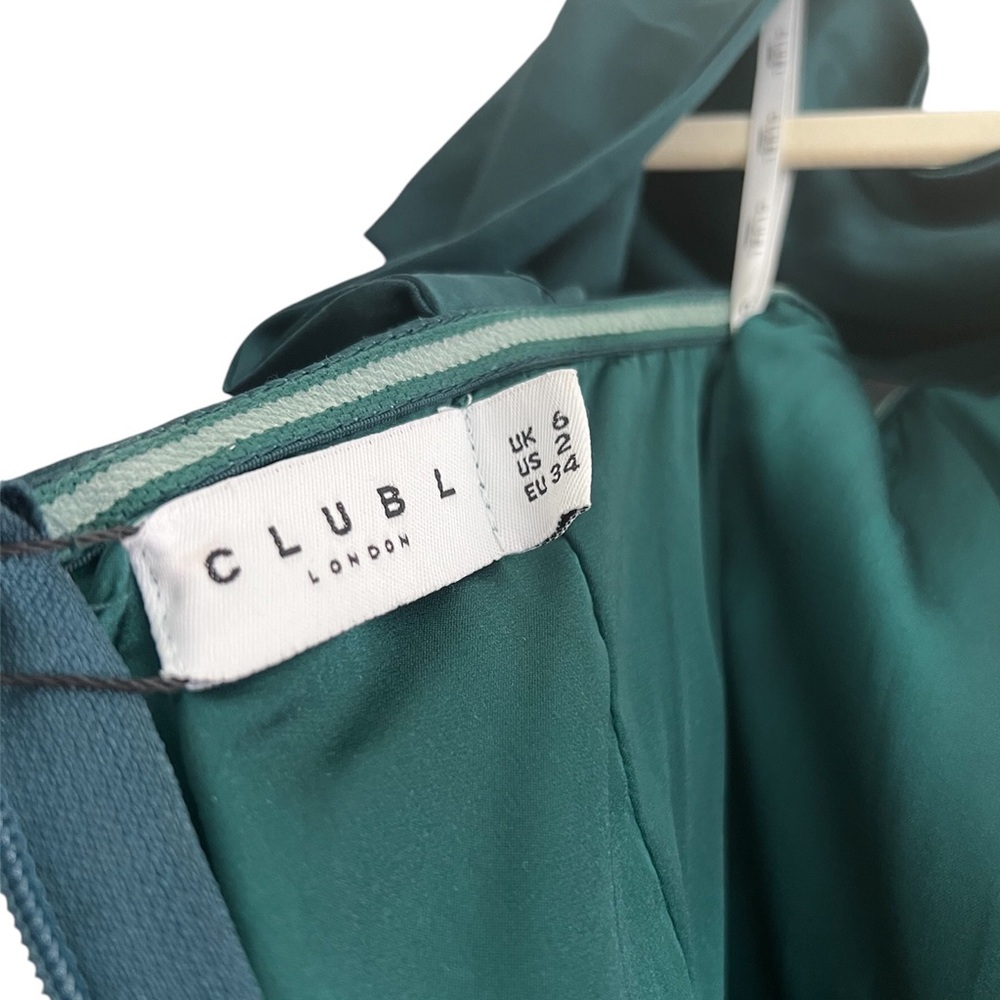 Kimberley Bottle Green Bardot Fishtail Satin Maxi Dress | Club L London | US 2 - Picture 11 of 13
